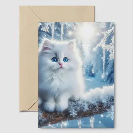 White Persian Kitten Blue Eyes Winter Snow