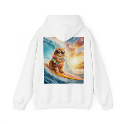 Orange Cat Surfing Ocean Wave Sunset