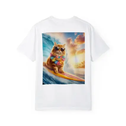 Orange Cat Surfing Ocean Wave Sunset