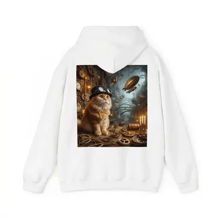 Orange Cat Steampunk City Airship Background