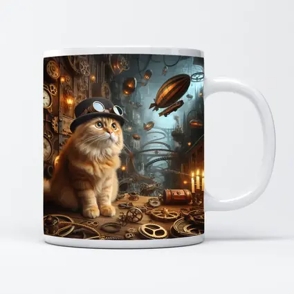 Orange Cat Steampunk City Airship Background