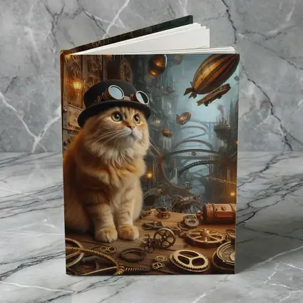 Orange Cat Steampunk City Airship Background
