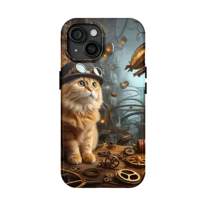 Orange Cat Steampunk City Airship Background