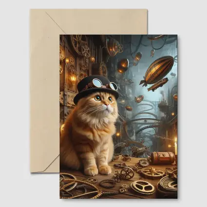 Orange Cat Steampunk City Airship Background