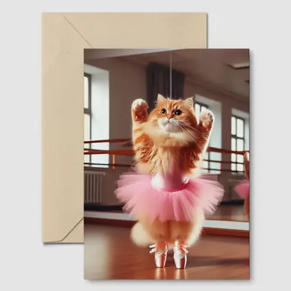 Orange Cat Ballerina Dancing In Studio