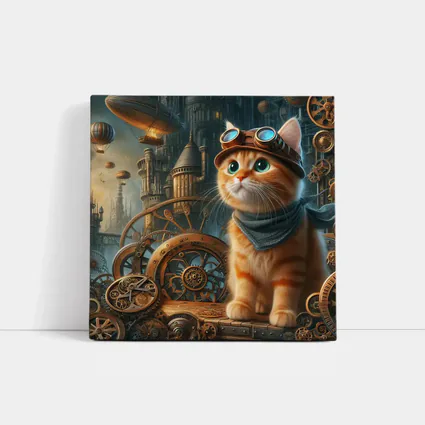 Orange Tabby Cat Steampunk Gears City