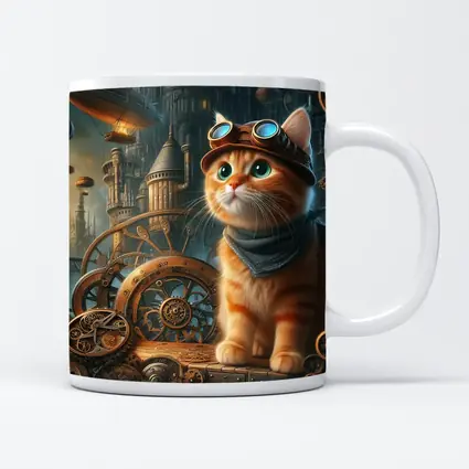 Orange Tabby Cat Steampunk Gears City