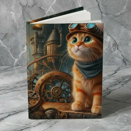 Orange Tabby Cat Steampunk Gears City