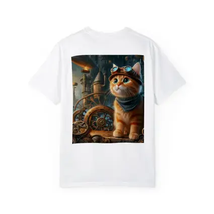 Orange Tabby Cat Steampunk Gears City