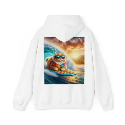 Orange Cat Surfing Tropical Ocean Wave