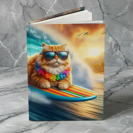 Orange Cat Surfing Tropical Ocean Wave