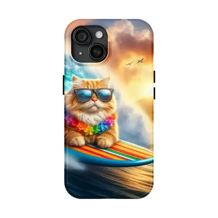 Orange Cat Surfing Tropical Ocean Wave