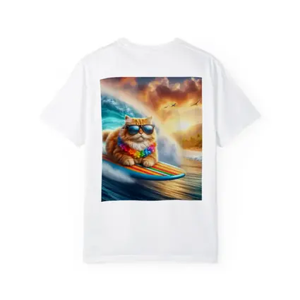 Orange Cat Surfing Tropical Ocean Wave