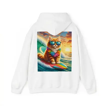 Orange Cat Surfing Ocean Wave Sunset