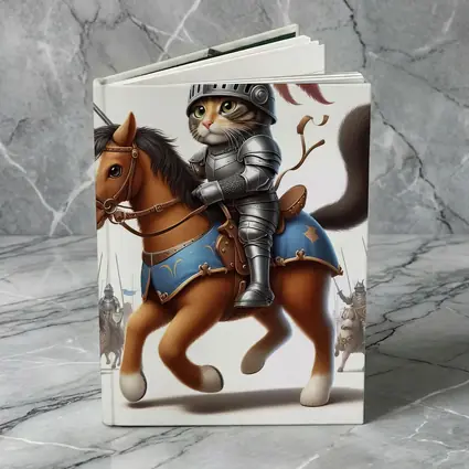 Cat Knight in Armor Riding Horse