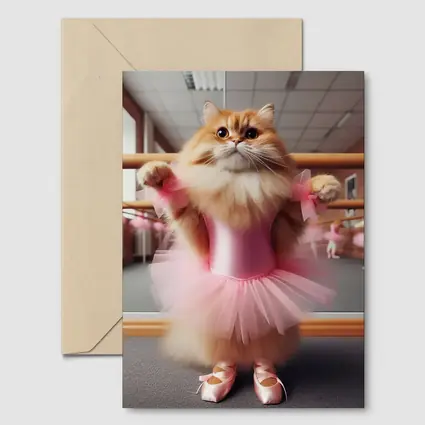 Fluffy Orange Cat Ballet Dancer Pink Tutu