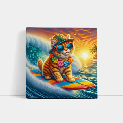 Orange Tabby Cat Surfing Ocean Sunset Waves