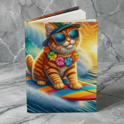 Orange Tabby Cat Surfing Ocean Sunset Waves
