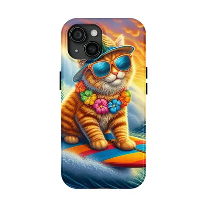 Orange Tabby Cat Surfing Ocean Sunset Waves