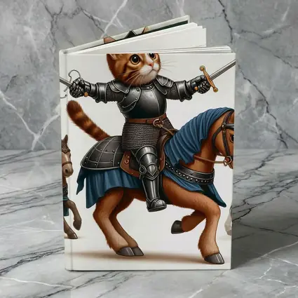 Orange Cat Knight Riding Horse With Swords