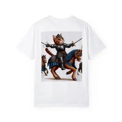 Orange Cat Knight Riding Horse With Swords