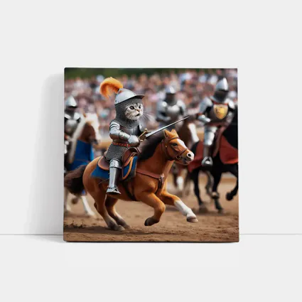 Cat Knight Riding Horse Medieval Tournament