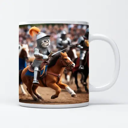 Cat Knight Riding Horse Medieval Tournament