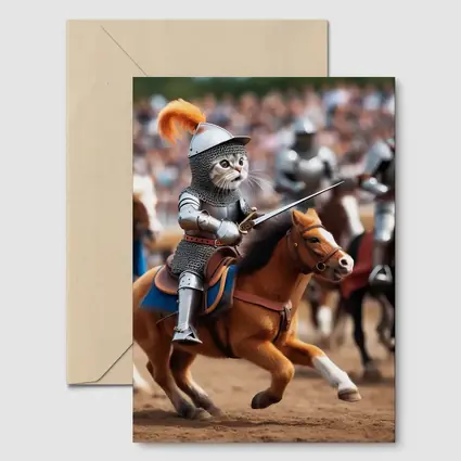Cat Knight Riding Horse Medieval Tournament