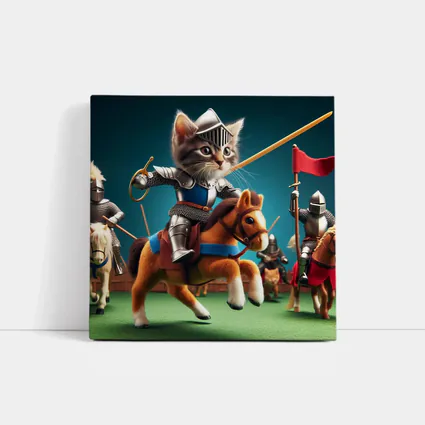 Kitten Knight Jousting on Toy Horse