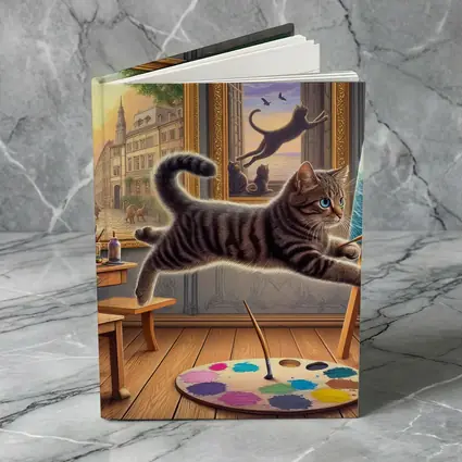 Playful Tabby Cat Artist Studio Painting