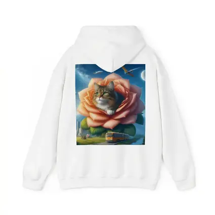 Cat Resting Inside Giant Rose Surreal Sky