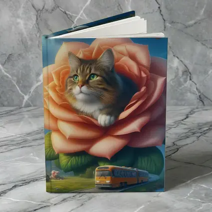 Cat Resting Inside Giant Rose Surreal Sky