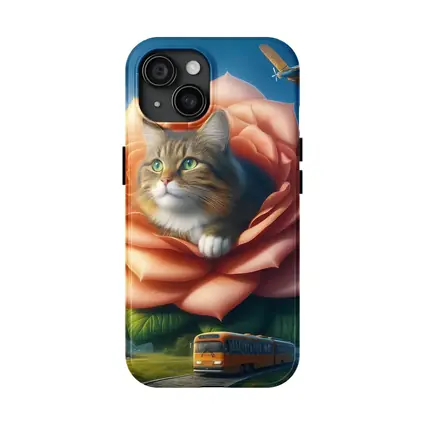 Cat Resting Inside Giant Rose Surreal Sky