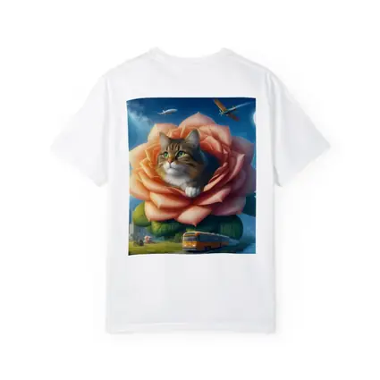 Cat Resting Inside Giant Rose Surreal Sky