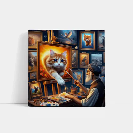 Orange Cat Leaping From Artist Studio Painting