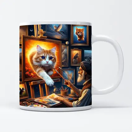 Orange Cat Leaping From Artist Studio Painting