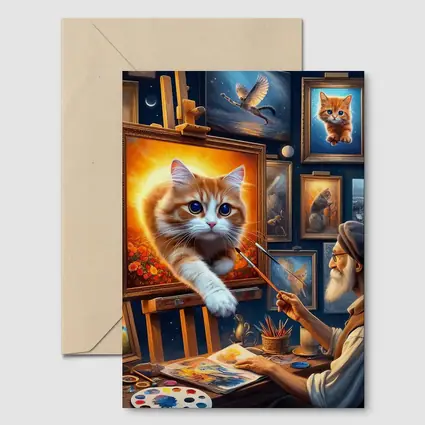 Orange Cat Leaping From Artist Studio Painting