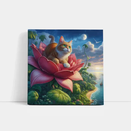Orange Cat Resting on Giant Pink Flower
