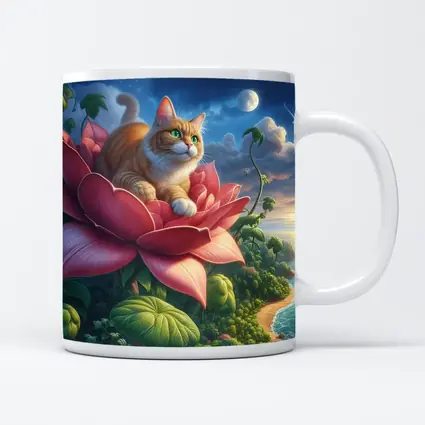 Orange Cat Resting on Giant Pink Flower