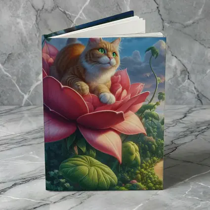 Orange Cat Resting on Giant Pink Flower