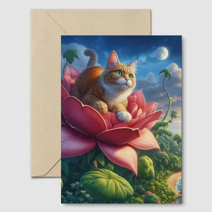 Orange Cat Resting on Giant Pink Flower