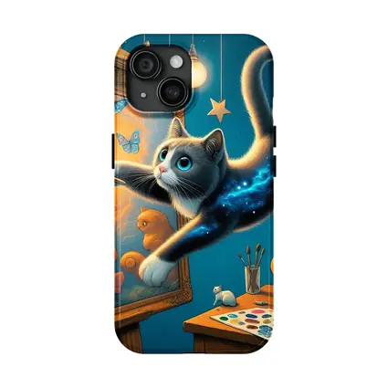 Galaxy Cat Painting at Night Studio
