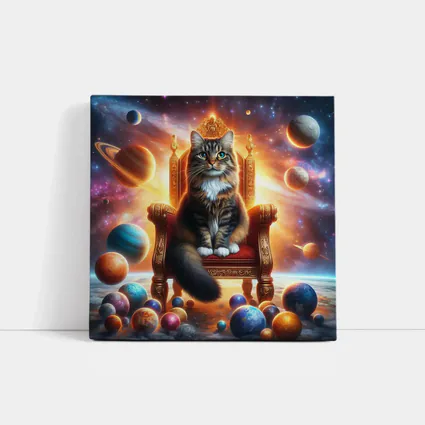 Royal Cat Sitting on Throne in Space