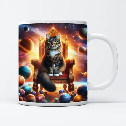 Royal Cat Sitting on Throne in Space