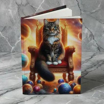 Royal Cat Sitting on Throne in Space