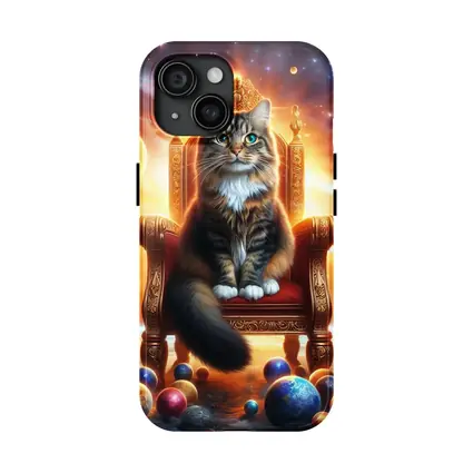 Royal Cat Sitting on Throne in Space