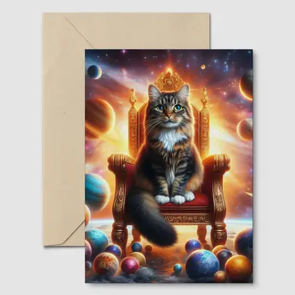 Royal Cat Sitting on Throne in Space
