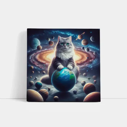 Gray Cat Ruling Space Planets Galaxy