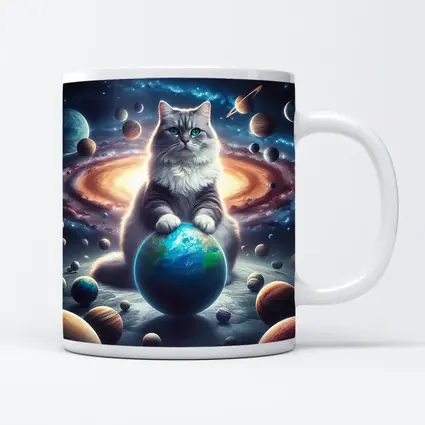 Gray Cat Ruling Space Planets Galaxy