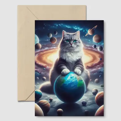 Gray Cat Ruling Space Planets Galaxy